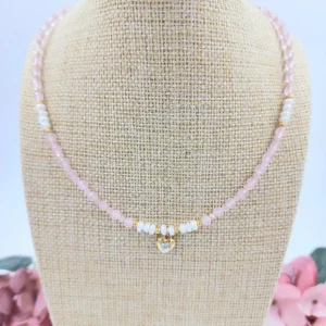collar acero baño de oro piedras