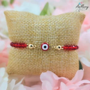 pulsera protección roja ojo turco baño de oro