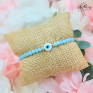pulsera protección celeste ojo turco baño de oro
