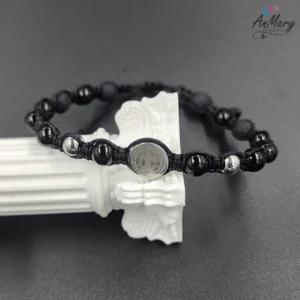pulsera protección negra acero quirurgico san benito hombre