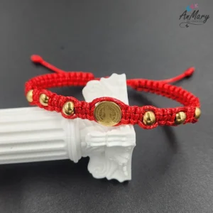 pulsera protección roja acero san benito hombre