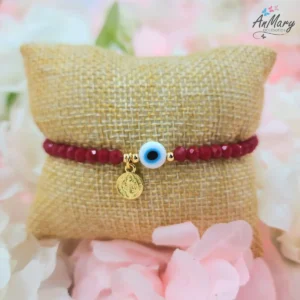 pulsera protección roja san benito ojo turco baño de oro