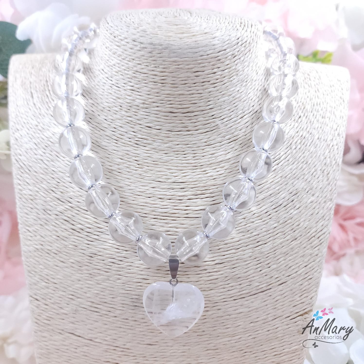 collar perlas grandes hecho a mano cuarzo piedra